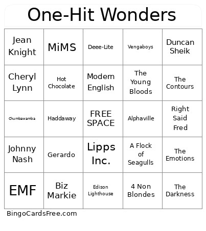 One-Hit Wonders Bingo Card