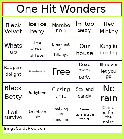 One Hit Wonders Bingo Card