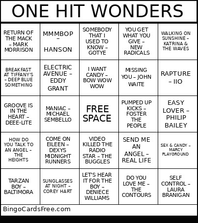 ONE HIT WONDERS Bingo Card
