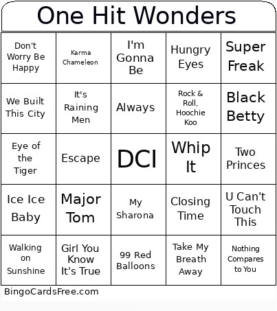 One Hit Wonders Bingo Card