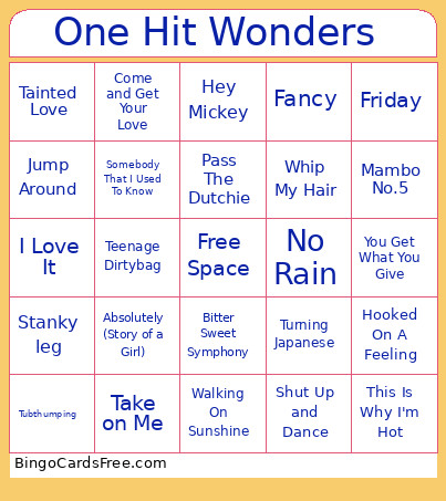 One Hit Wonders Bingo Card