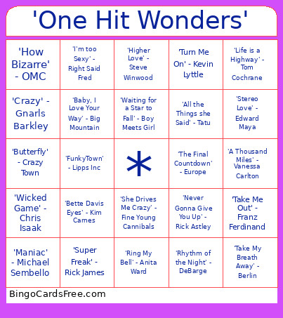 'One Hit Wonders' Bingo Card