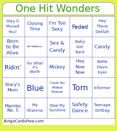 One Hit Wonders Bingo Card