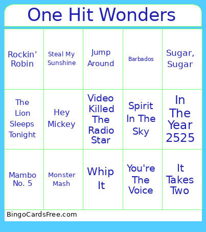 One Hit Wonders Bingo Card