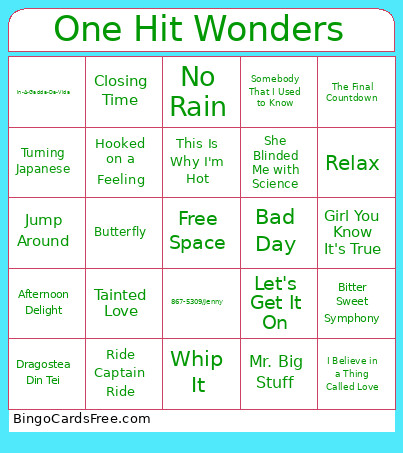 One Hit Wonders Bingo Card 2