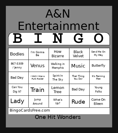 One Hit Wonders Bingo Card