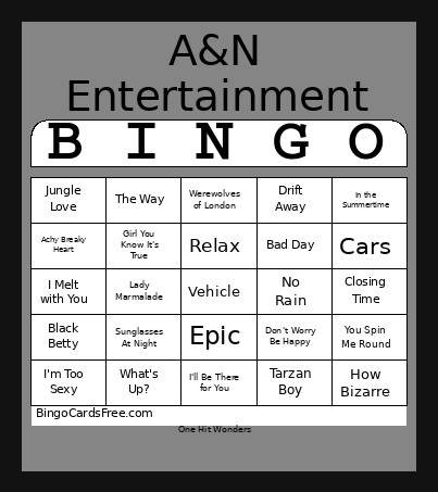 One Hit Wonders Bingo Card
