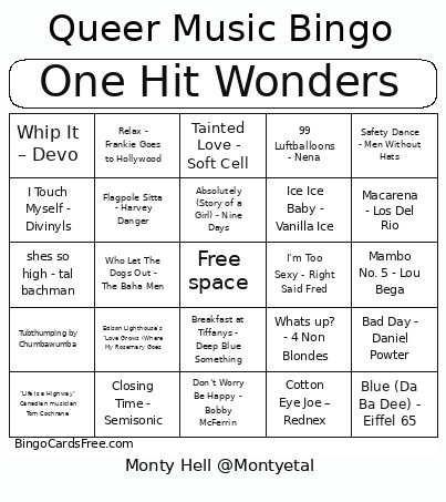 One Hit Wonders Bingo Card