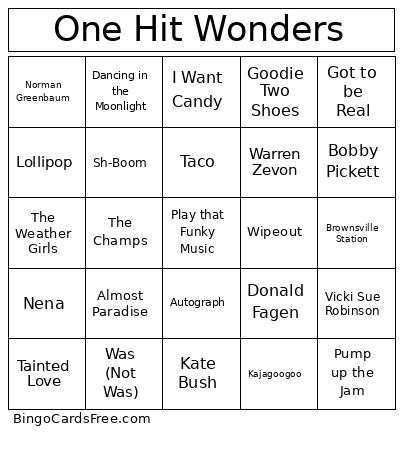 One Hit Wonders Bingo Card