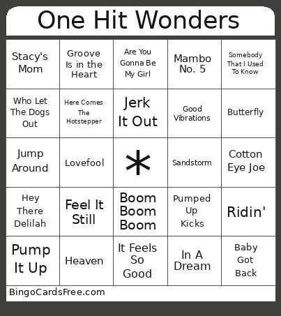 One Hit Wonders Bingo