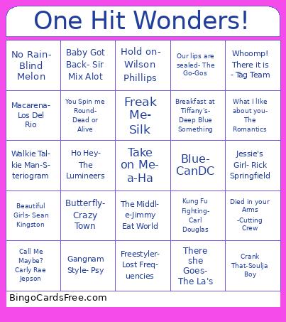 One Hit Wonders! Bingo