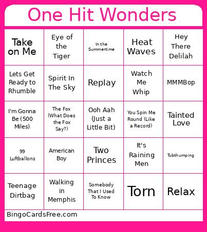 One Hit Wonders Bingo Card