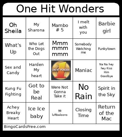 One Hit Wonders Bingo