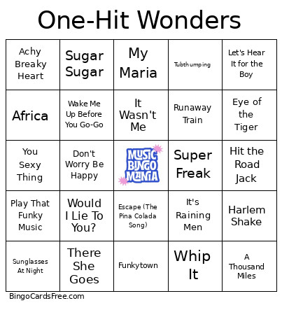 One-Hit Wonders Bingo Card