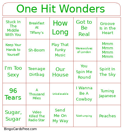One Hit Wonders Bingo Card