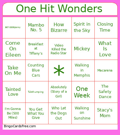 One Hit Wonders Bingo Card