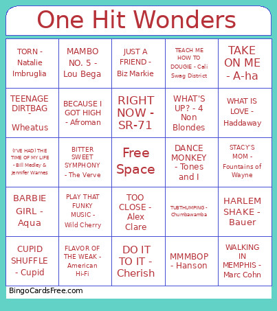 One Hit Wonders Bingo Card