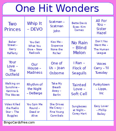 One Hit Wonders Bingo Card