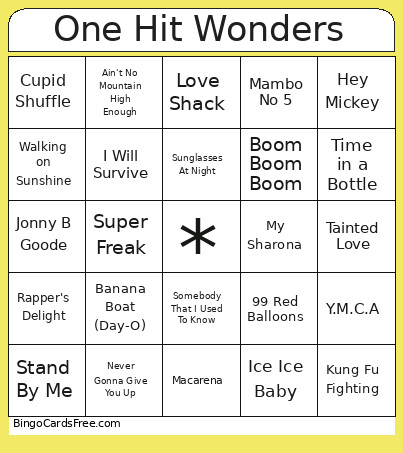 One Hit Wonders Bingo Card
