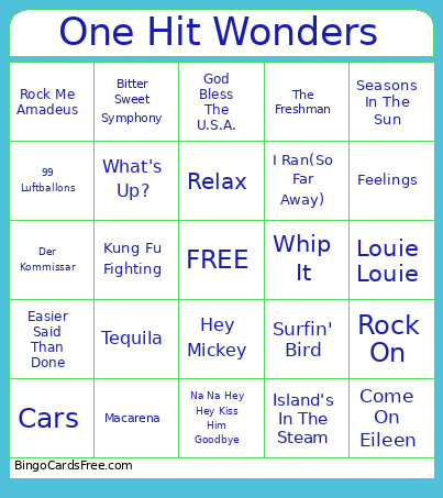 One Hit Wonders Bingo Card