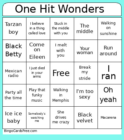 One Hit Wonders Bingo Card