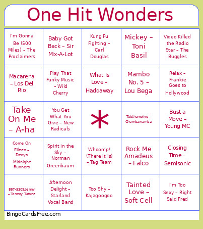 One Hit Wonders Bingo Card