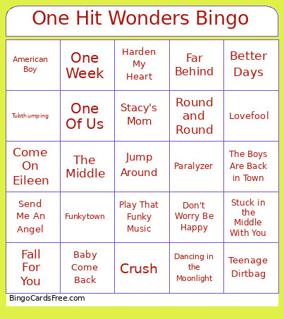 One Hit Wonders Bingo Card