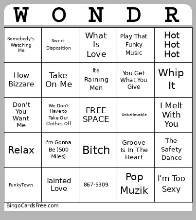 One Hit Wonders Music Bingo Card