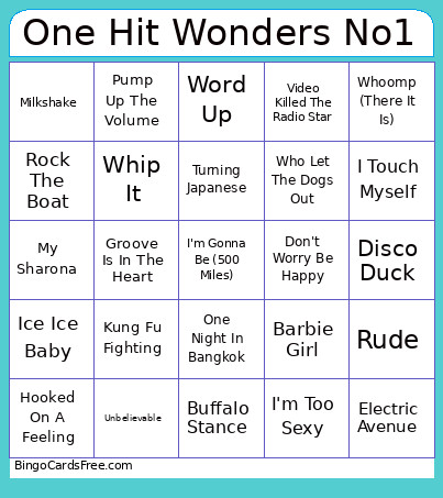 One Hit Wonders No1 Bingo Card
