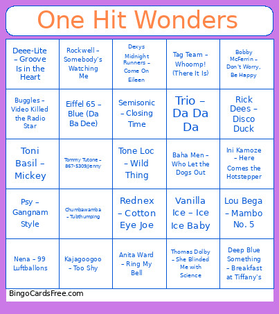 One Hit Wonders Singalong Version Bingo Card