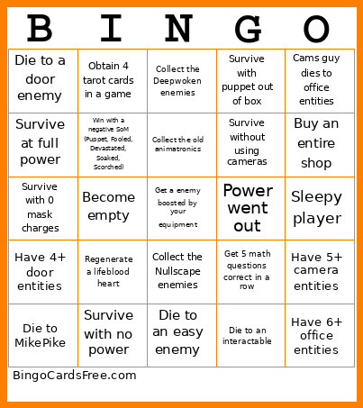 One More Night Bingo Card