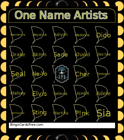One Name Artists Bingo Card
