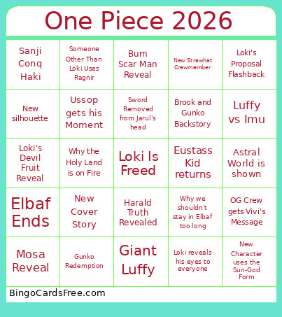 One Piece 2026 Bingo Card