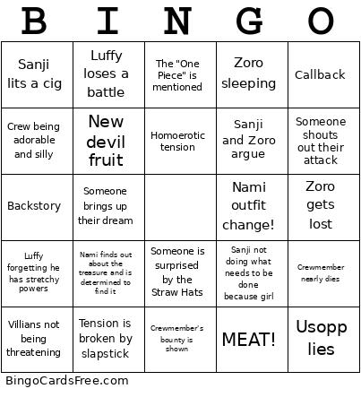 One Piece Arc Bingo Card