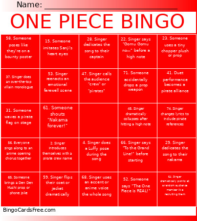 ONE PIECE Bingo Card