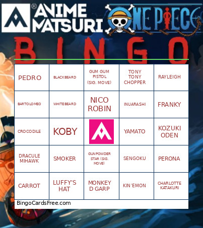 One Piece Bingo Card