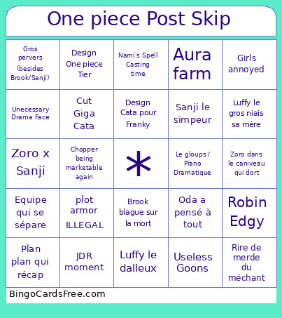 One Piece Post Skip Bingo Card