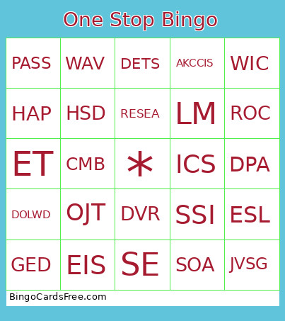 One Stop Bingo Card