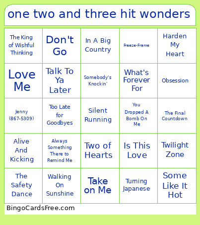 One Two And Three Hit Wonders Bingo Card