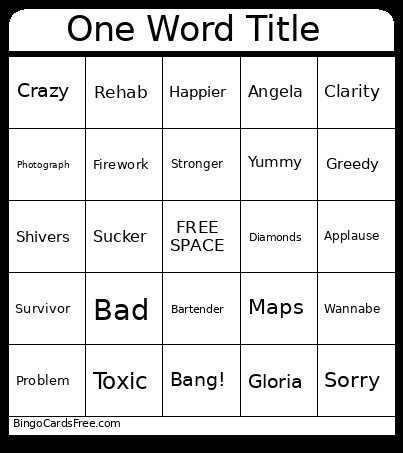 One Word Title Bingo Card