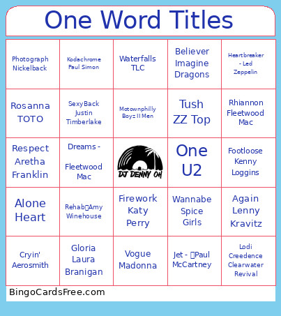 One Word Titles Bingo Card