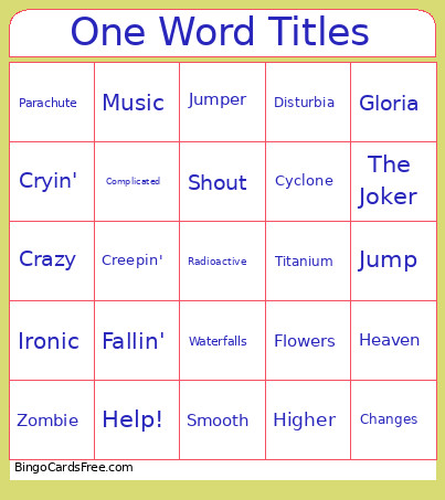 One Word Titles Bingo Card