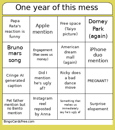 One Year Of This Mess Bingo Card