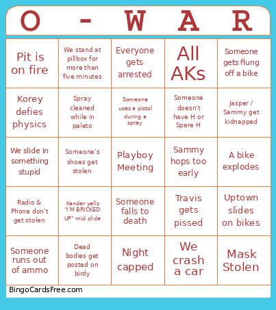 ONeil Bingo Card