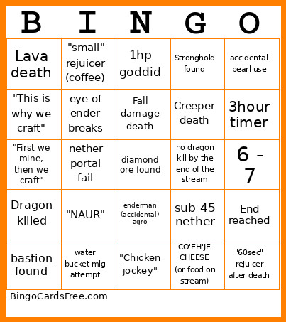 Onhe Mc Bingo Card