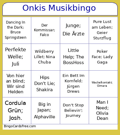 Onkis Musik Bingo Card