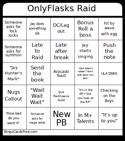 OnlyFlasks Raid Bingo Card