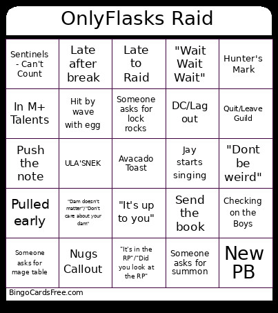 OnlyFlasks Raid Bingo Card