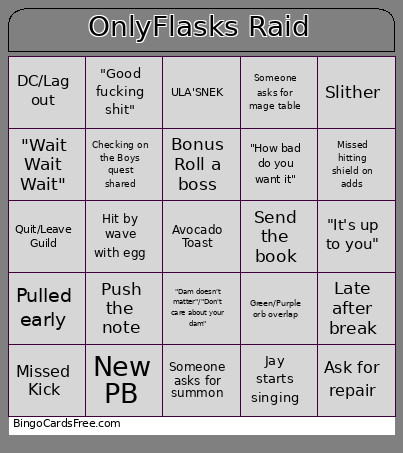 OnlyFlasks Raid Bingo Card