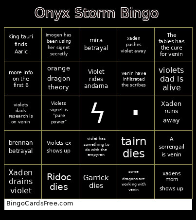 Onyx Storm Bingo Card